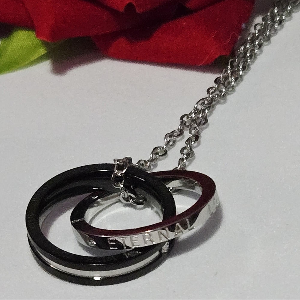 Love Pendant Necklace Two-Tone Interlocking Rings Stainless Steel Couples Gift